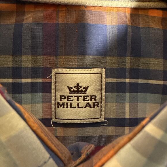 Peter Millar Plaid Button Down Shirt Men's Small Gingham Long Sleeve Cotton Knit - Picture 3 of 9